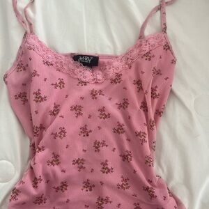 Floral Pink Lace Trim Cami Top